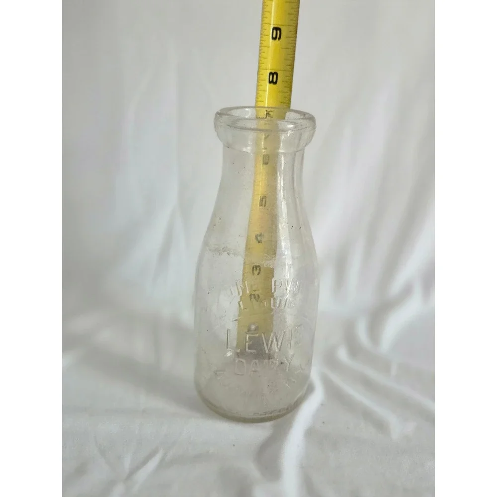 Vintage Lewis Dairy Auburn NY One Pint Liquid Glass Milk Bottle Farmhouse Decor
